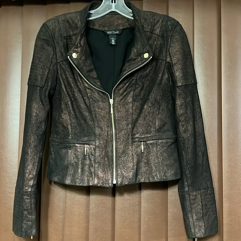WHBM Motto Metallic Black Suede Faux Jacket Small